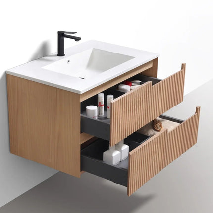 KubeBath 32” Fiore Modern Wall Mount Bathroom Vanity – Oakwood - Plumbing Market