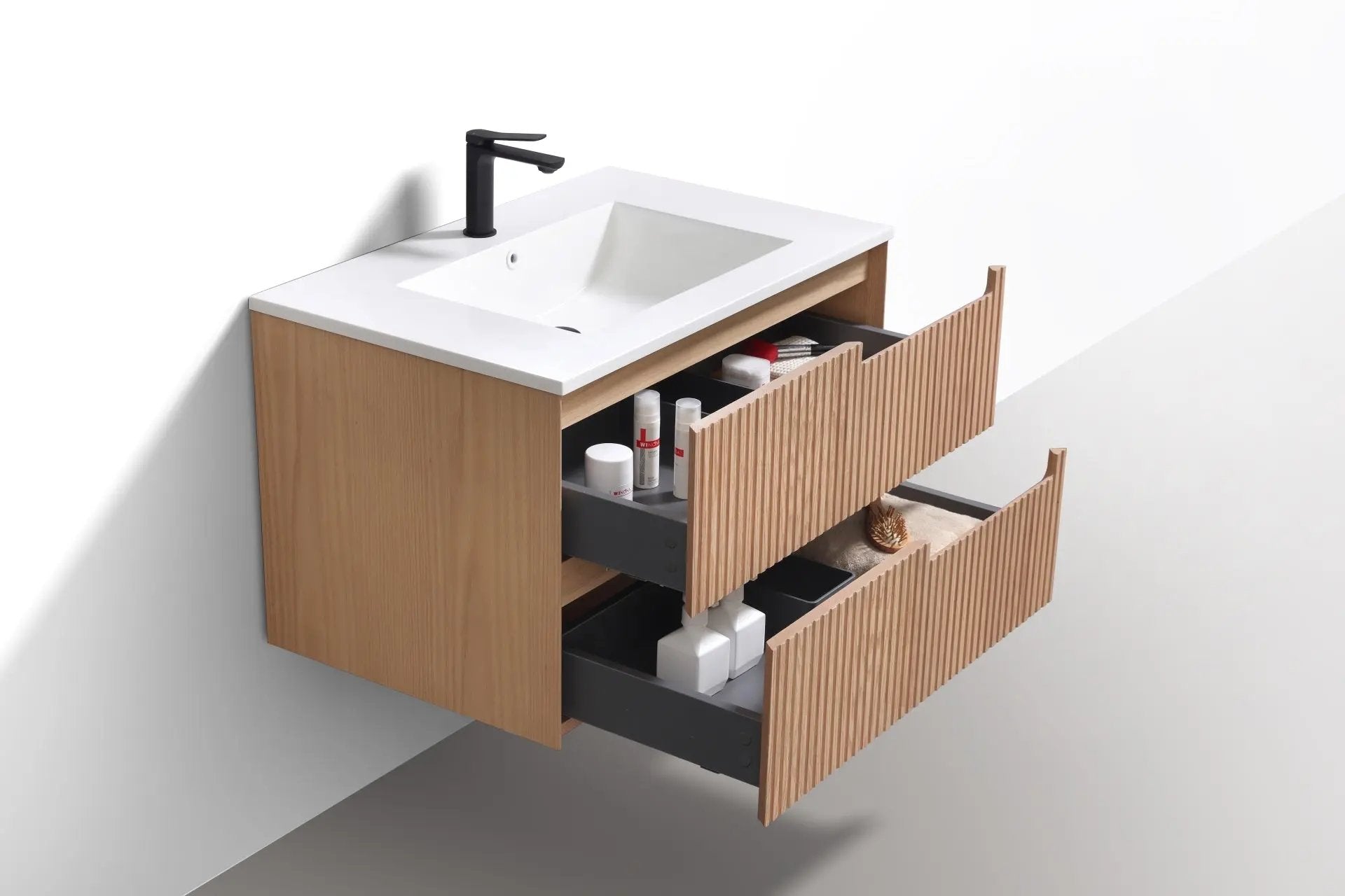 KubeBath 32” Fiore Modern Wall Mount Bathroom Vanity – Oakwood - Plumbing Market