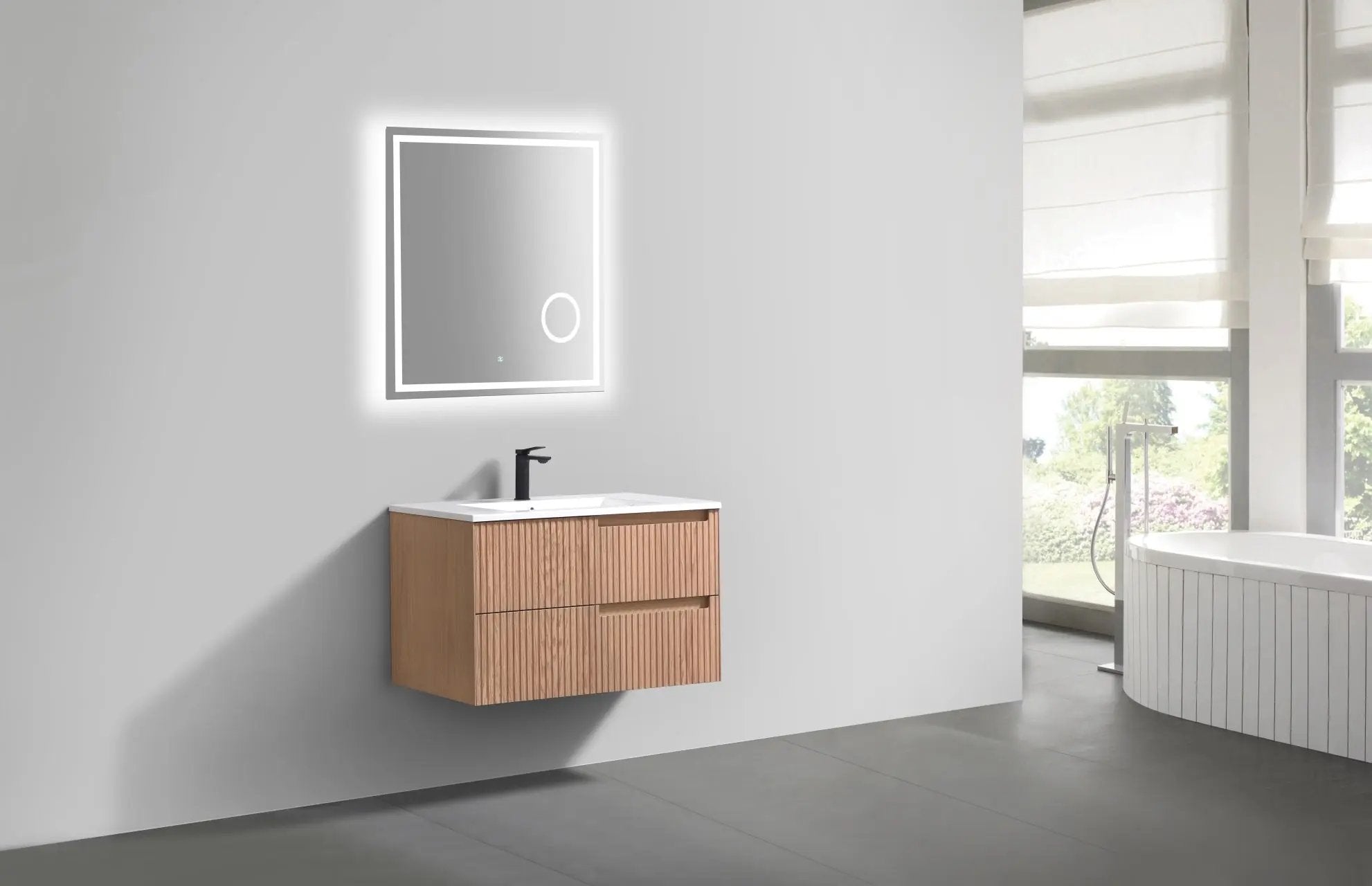KubeBath 32” Fiore Modern Wall Mount Bathroom Vanity – Oakwood - Plumbing Market