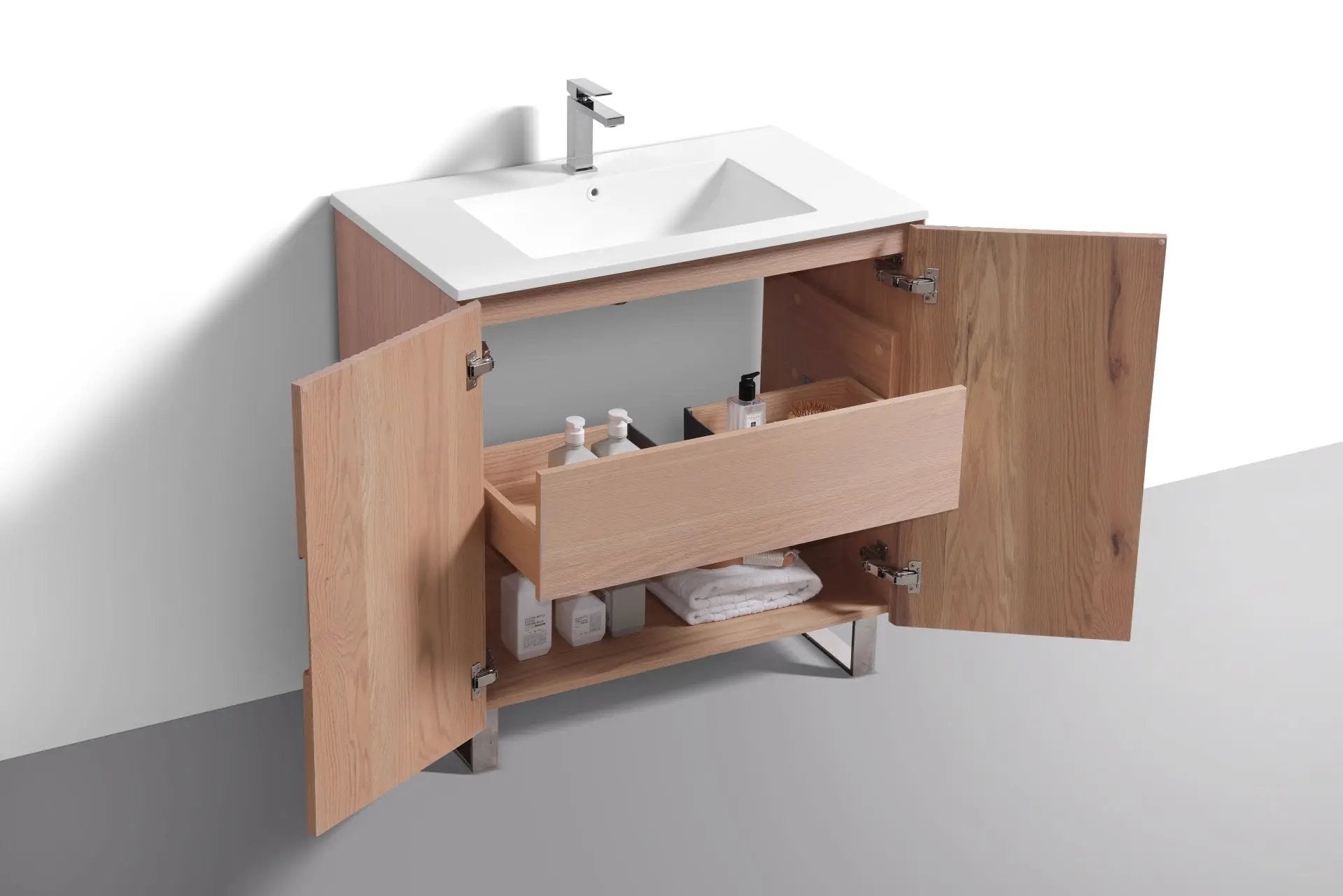 KubeBath 36” Fiore Free Standing Bathroom Vanity Oakwood FSKSW36 - Plumbing Market
