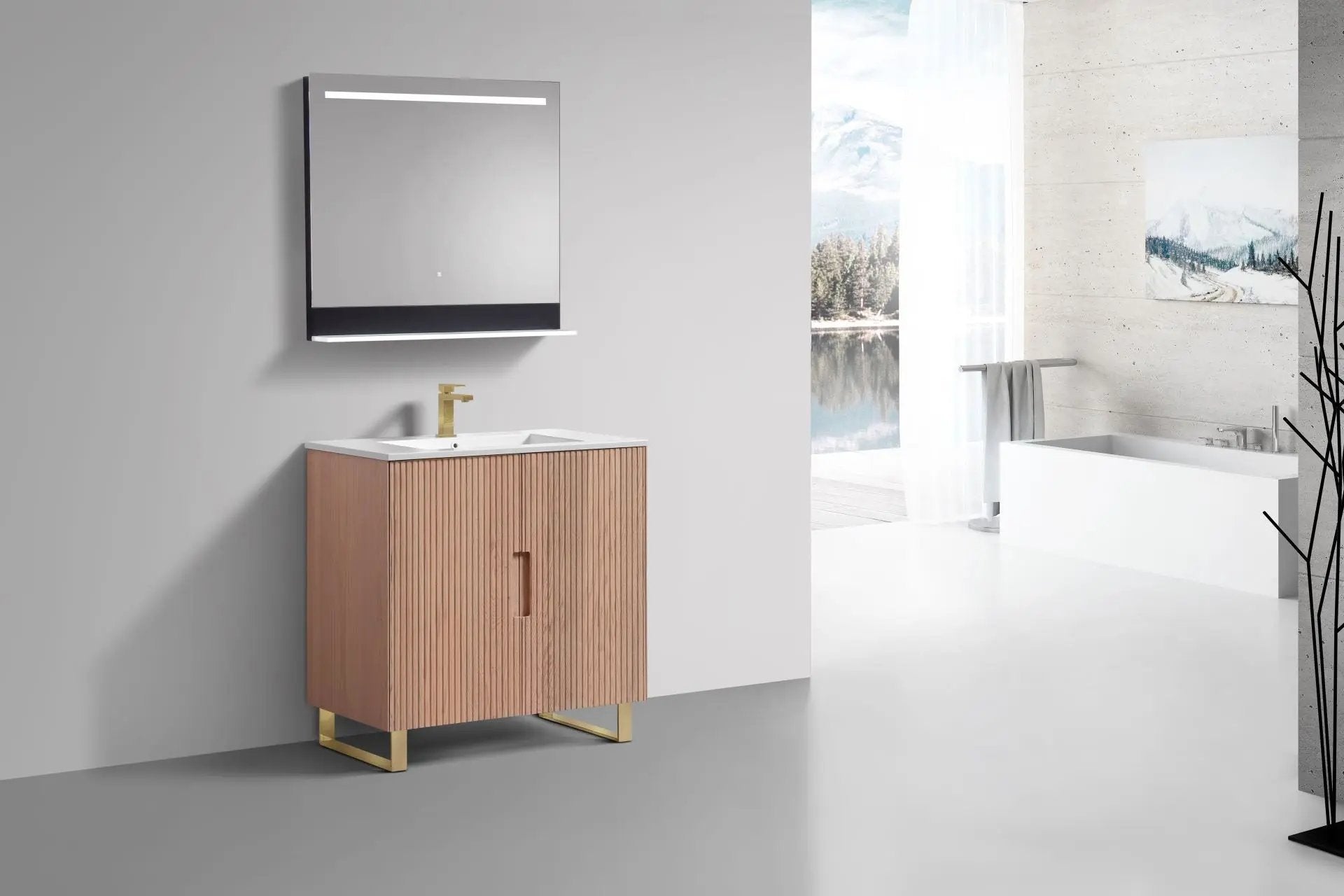 KubeBath 36” Fiore Free Standing Bathroom Vanity Oakwood FSKSW36 - Plumbing Market