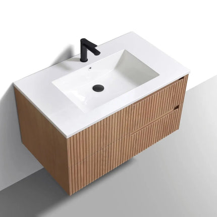 KubeBath 36” Fiore Modern Wall Mount Bathroom Vanity – Oakwood - Plumbing Market