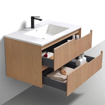 KubeBath 36” Fiore Modern Wall Mount Bathroom Vanity – Oakwood - Plumbing Market