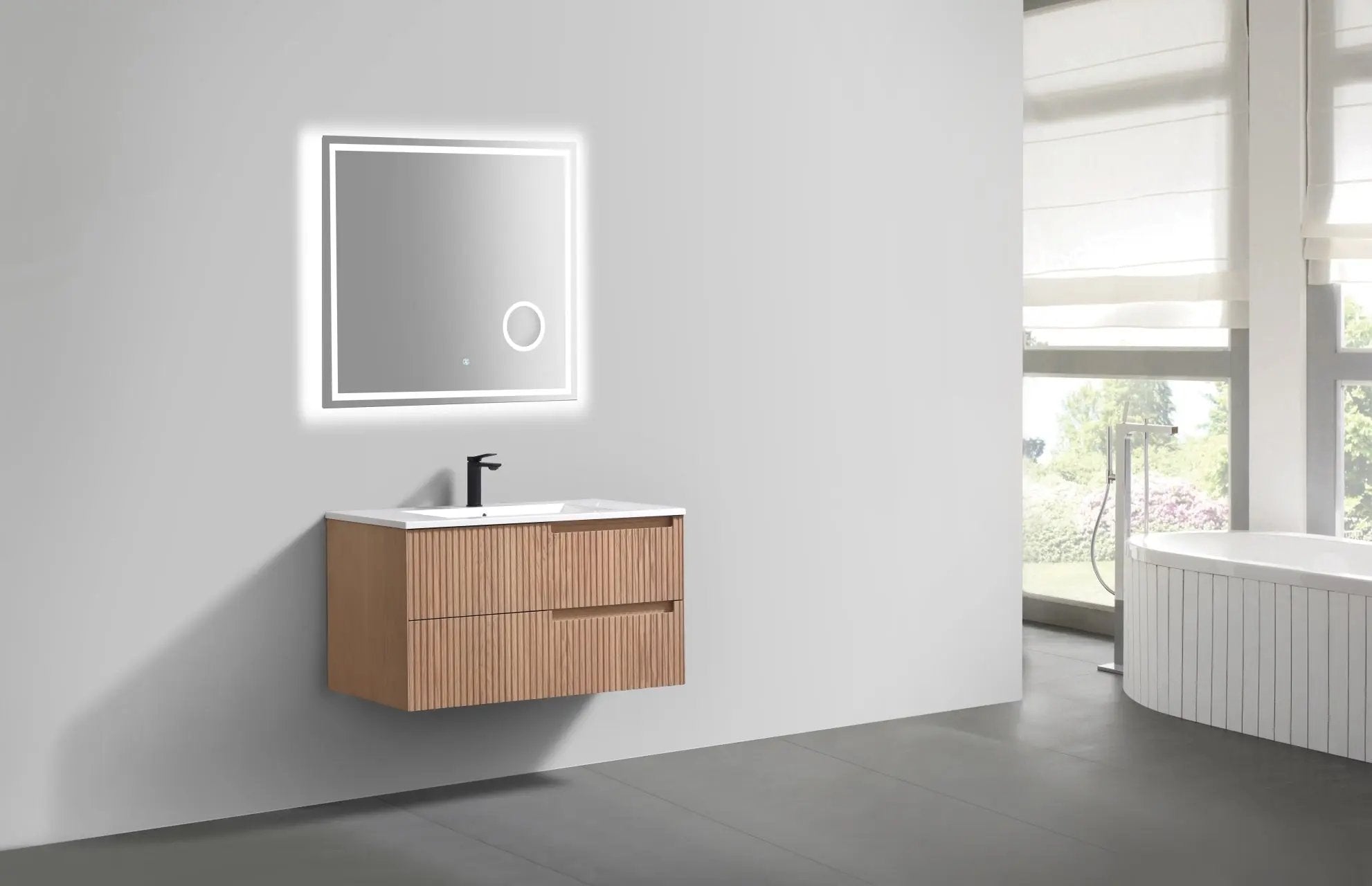 KubeBath 36” Fiore Modern Wall Mount Bathroom Vanity – Oakwood - Plumbing Market