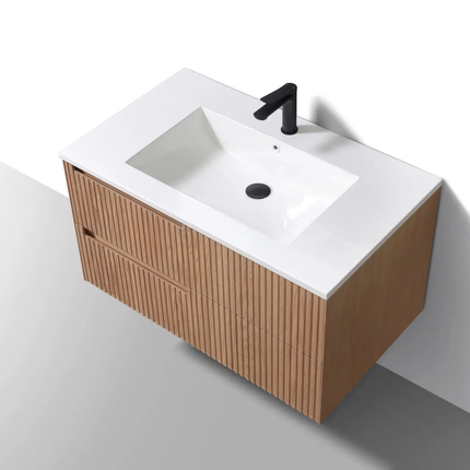 KubeBath 36” Fiore Modern Wall Mount Bathroom Vanity – Oakwood - Plumbing Market
