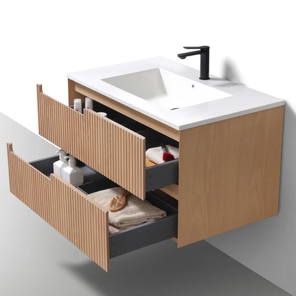 KubeBath 36” Fiore Modern Wall Mount Bathroom Vanity – Oakwood - Plumbing Market