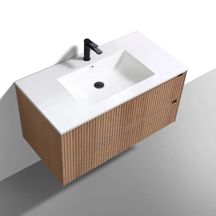 KubeBath 40” Fiore Modern Wall Mount Bathroom Vanity – Oakwood - Plumbing Market
