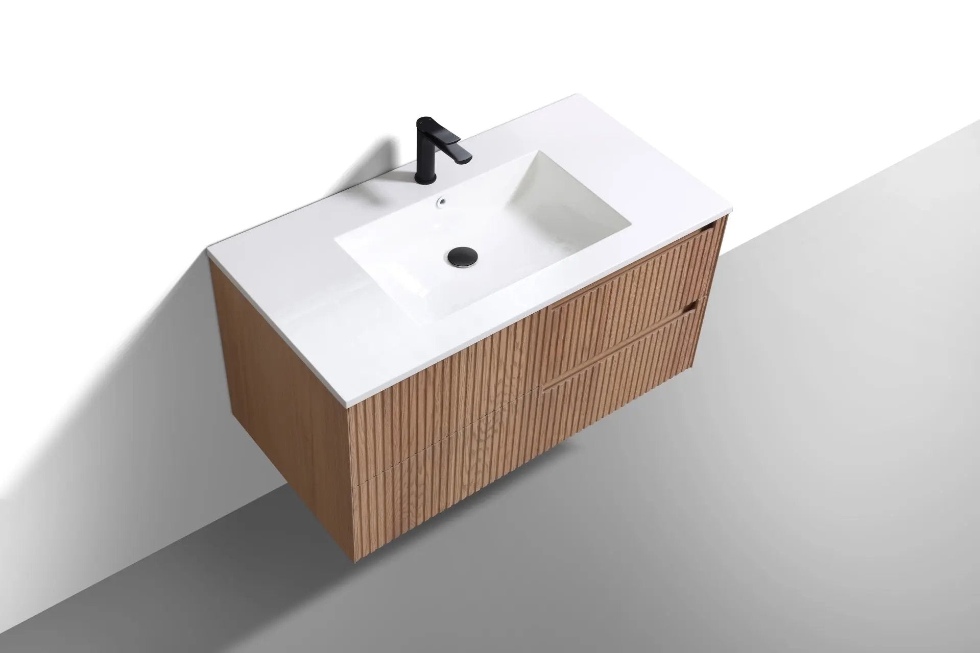 KubeBath 40” Fiore Modern Wall Mount Bathroom Vanity – Oakwood - Plumbing Market