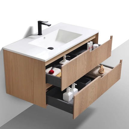 KubeBath 40” Fiore Modern Wall Mount Bathroom Vanity – Oakwood - Plumbing Market