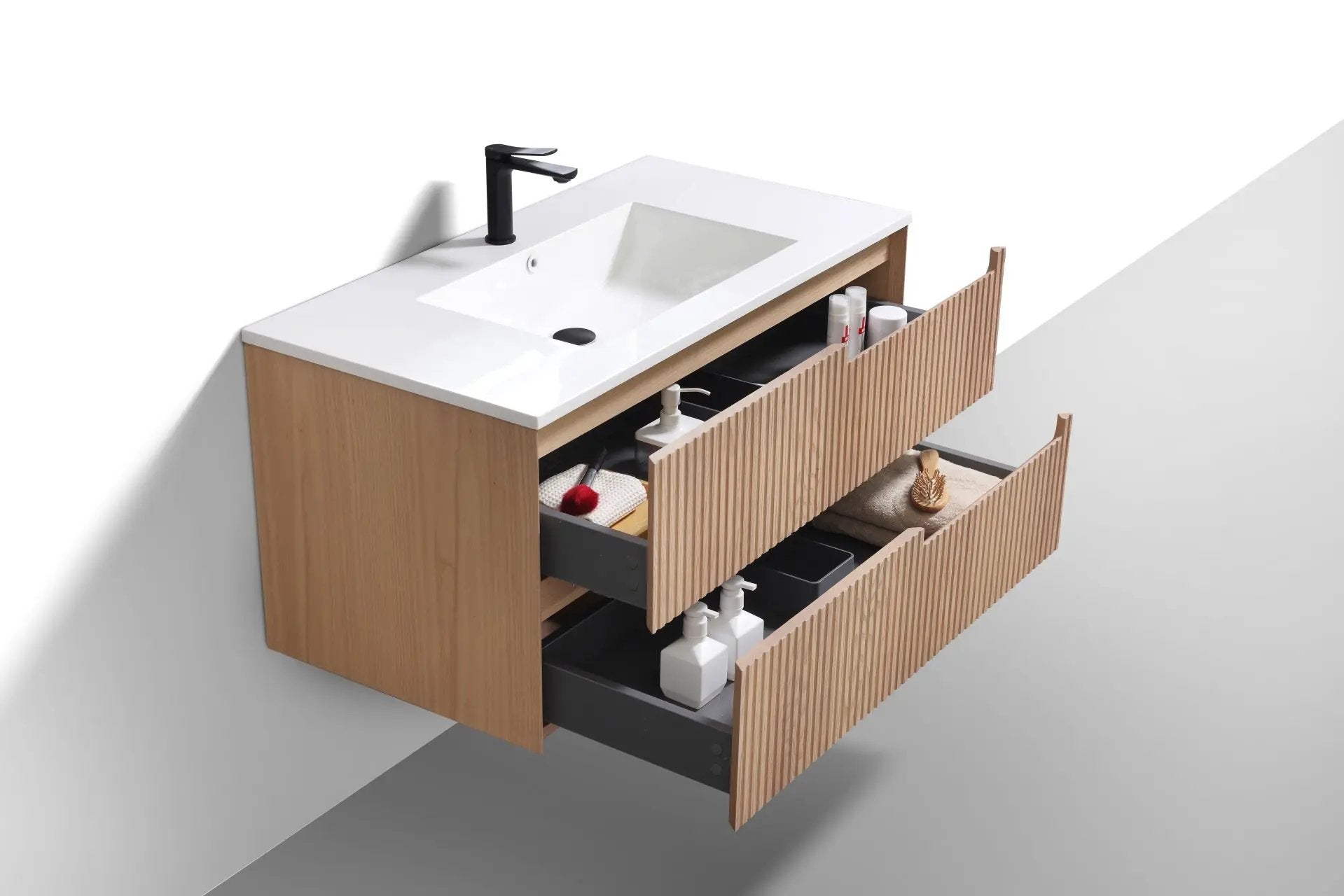 KubeBath 40” Fiore Modern Wall Mount Bathroom Vanity – Oakwood - Plumbing Market