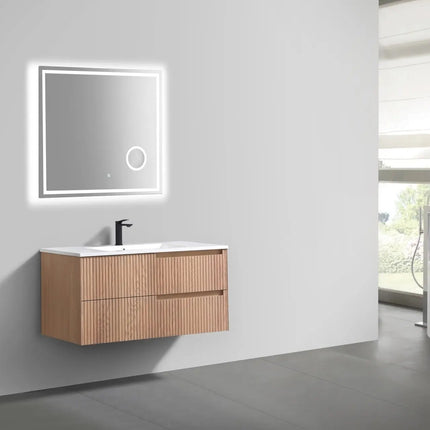 KubeBath 40” Fiore Modern Wall Mount Bathroom Vanity – Oakwood - Plumbing Market