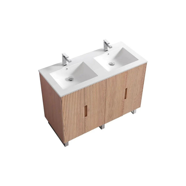 KubeBath 48” Fiore Double Sink Free Standing Bathroom Vanity Oakwood FSKSW48D - Plumbing Market