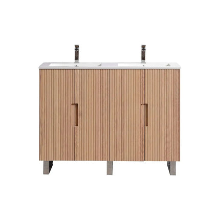 KubeBath 48” Fiore Double Sink Free Standing Bathroom Vanity Oakwood FSKSW48D - Plumbing Market