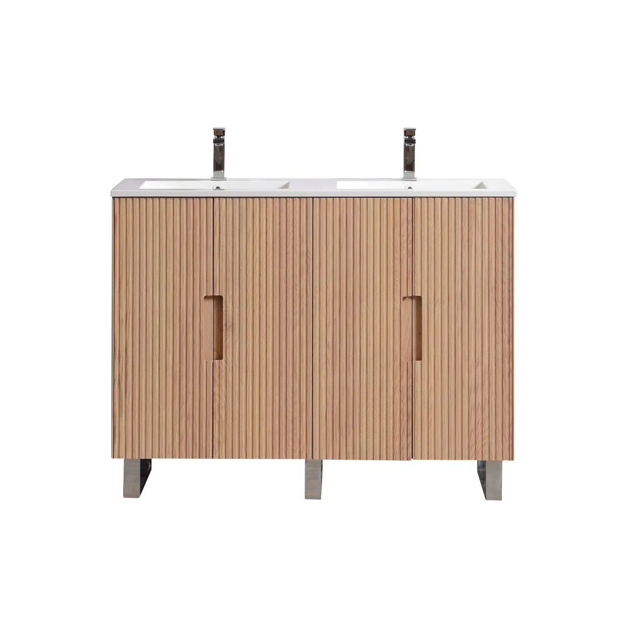 KubeBath 48” Fiore Double Sink Free Standing Bathroom Vanity Oakwood FSKSW48D - Plumbing Market