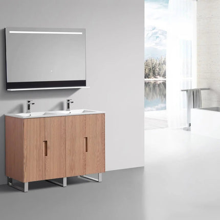 KubeBath 48” Fiore Double Sink Free Standing Bathroom Vanity Oakwood FSKSW48D - Plumbing Market