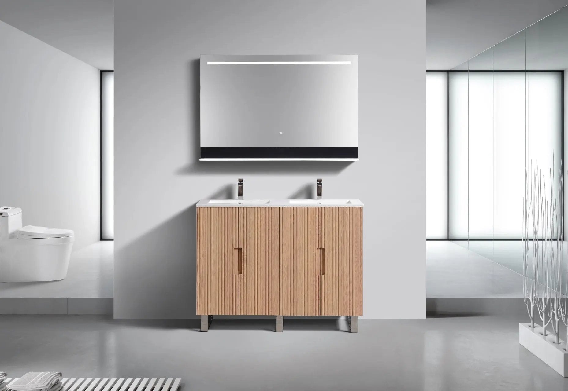 KubeBath 48” Fiore Double Sink Free Standing Bathroom Vanity Oakwood FSKSW48D - Plumbing Market
