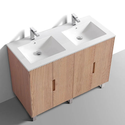 KubeBath 48” Fiore Double Sink Free Standing Bathroom Vanity Oakwood FSKSW48D - Plumbing Market