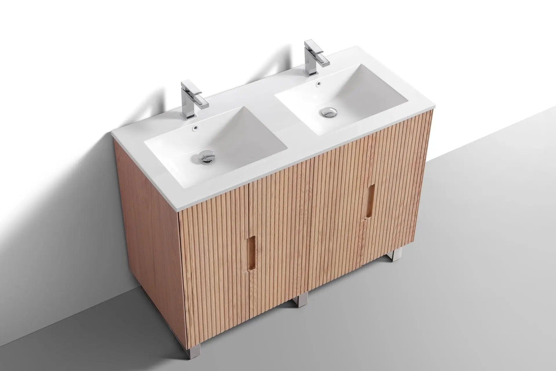KubeBath 48” Fiore Double Sink Free Standing Bathroom Vanity Oakwood FSKSW48D - Plumbing Market