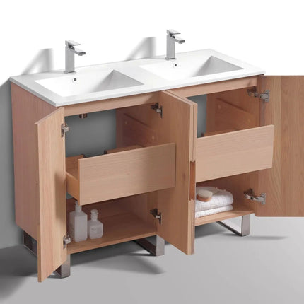 KubeBath 48” Fiore Double Sink Free Standing Bathroom Vanity Oakwood FSKSW48D - Plumbing Market