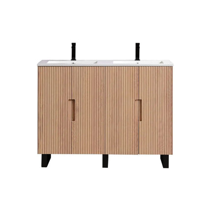 KubeBath 48” Fiore Double Sink Free Standing Bathroom Vanity Oakwood FSKSW48D - Plumbing Market