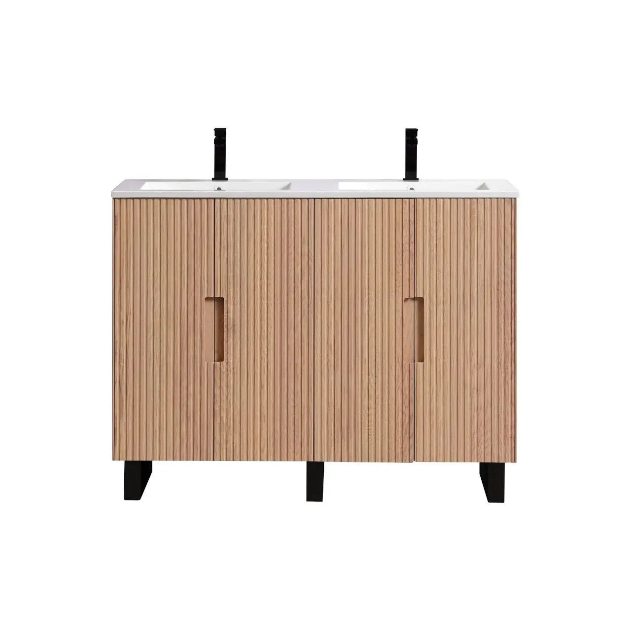 KubeBath 48” Fiore Double Sink Free Standing Bathroom Vanity Oakwood FSKSW48D - Plumbing Market
