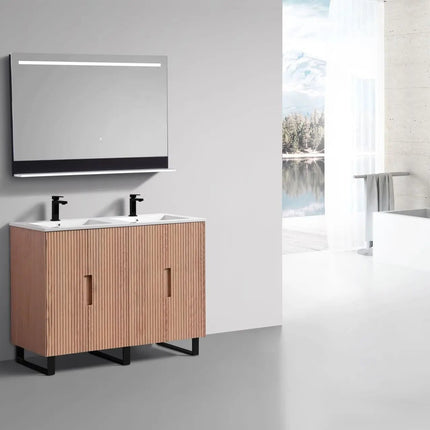 KubeBath 48” Fiore Double Sink Free Standing Bathroom Vanity Oakwood FSKSW48D - Plumbing Market