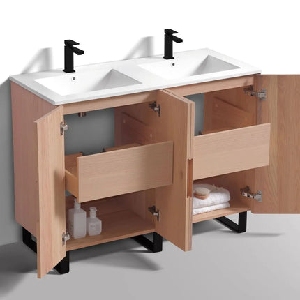 KubeBath 48” Fiore Double Sink Free Standing Bathroom Vanity Oakwood FSKSW48D - Plumbing Market