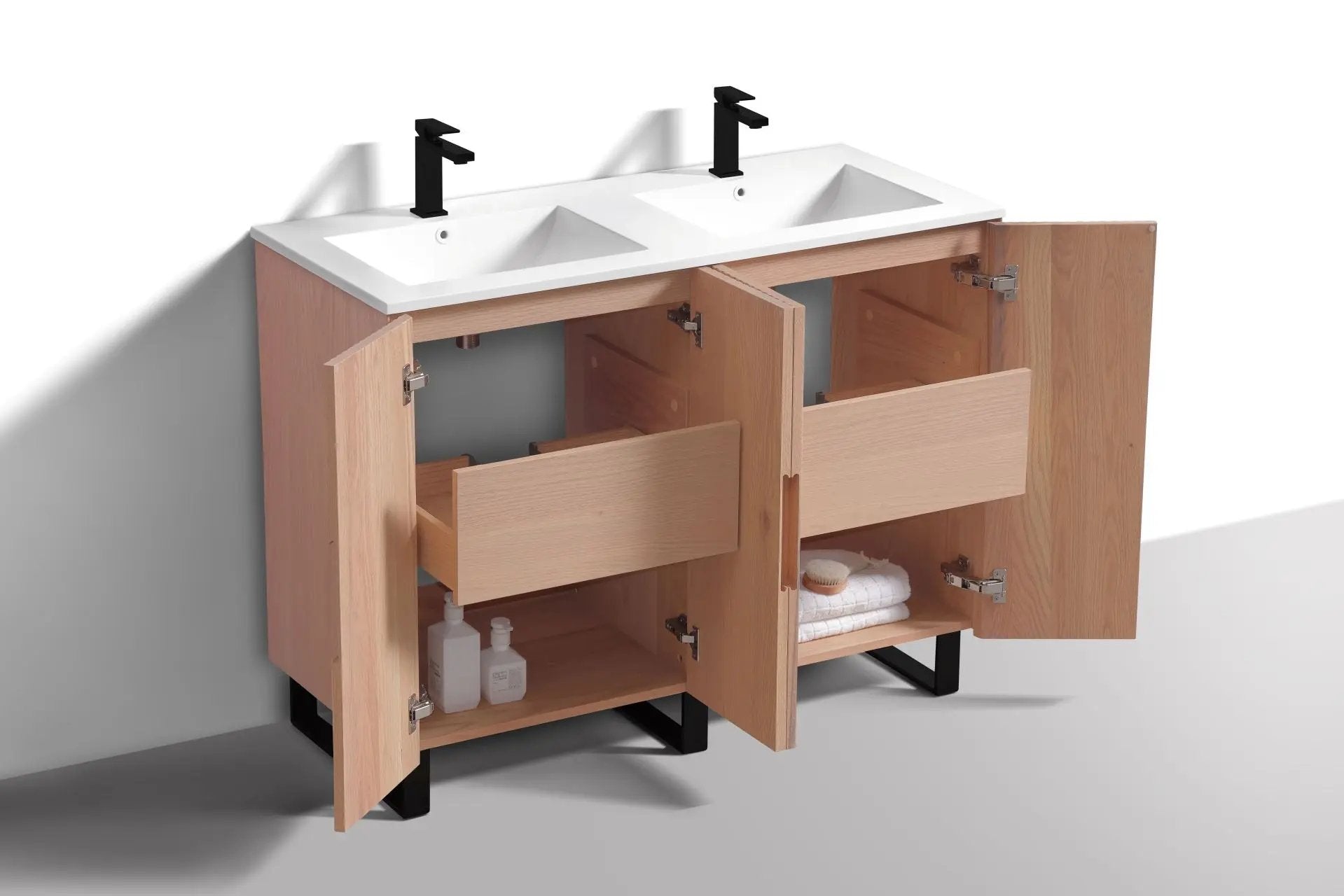 KubeBath 48” Fiore Double Sink Free Standing Bathroom Vanity Oakwood FSKSW48D - Plumbing Market