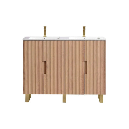 KubeBath 48” Fiore Double Sink Free Standing Bathroom Vanity Oakwood FSKSW48D - Plumbing Market