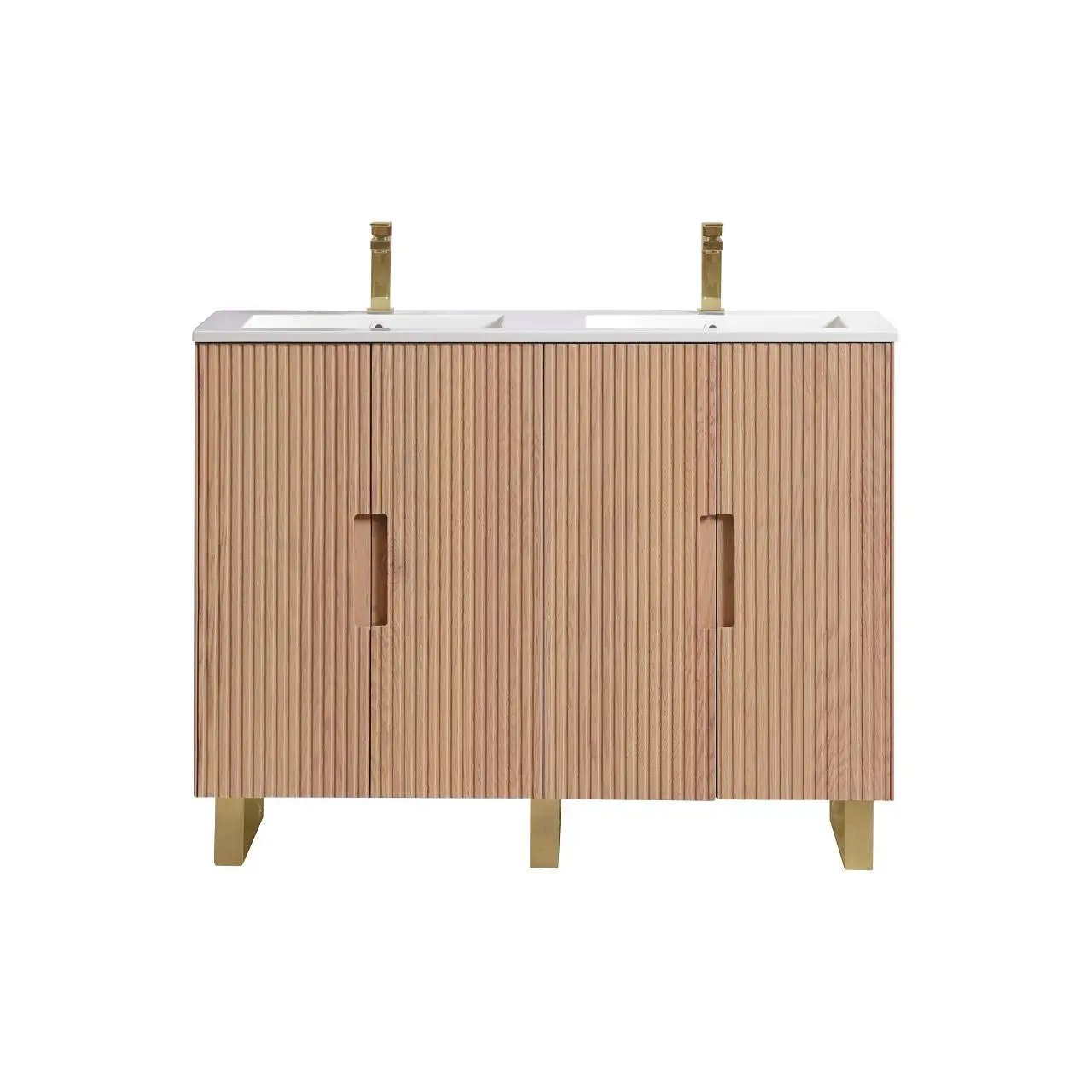 KubeBath 48” Fiore Double Sink Free Standing Bathroom Vanity Oakwood FSKSW48D - Plumbing Market