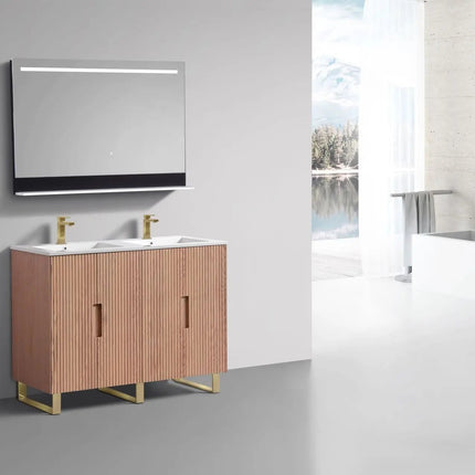 KubeBath 48” Fiore Double Sink Free Standing Bathroom Vanity Oakwood FSKSW48D - Plumbing Market