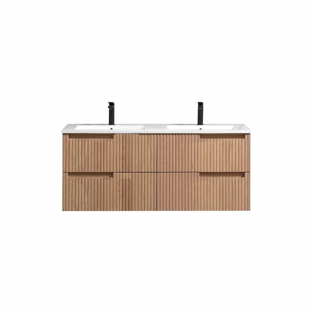 KubeBath 48” Fiore Modern Wall Mount Double Sink Bathroom Vanity – Oakwood - Plumbing Market