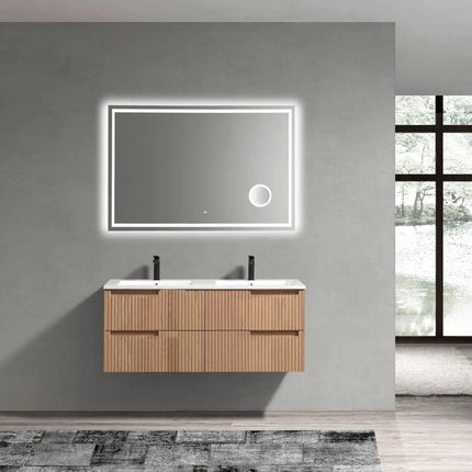 KubeBath 48” Fiore Modern Wall Mount Double Sink Bathroom Vanity – Oakwood - Plumbing Market