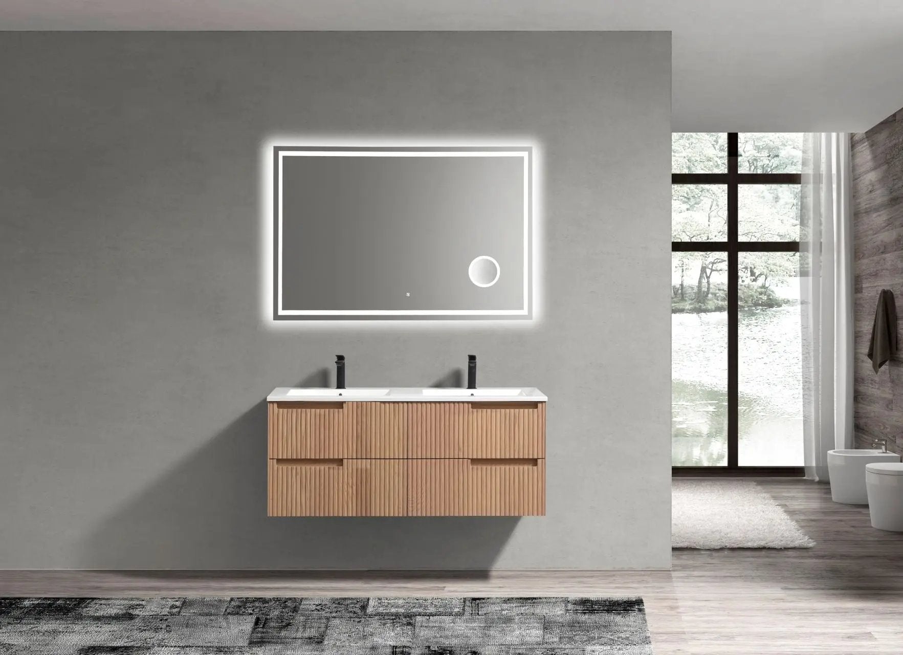 KubeBath 48” Fiore Modern Wall Mount Double Sink Bathroom Vanity – Oakwood - Plumbing Market