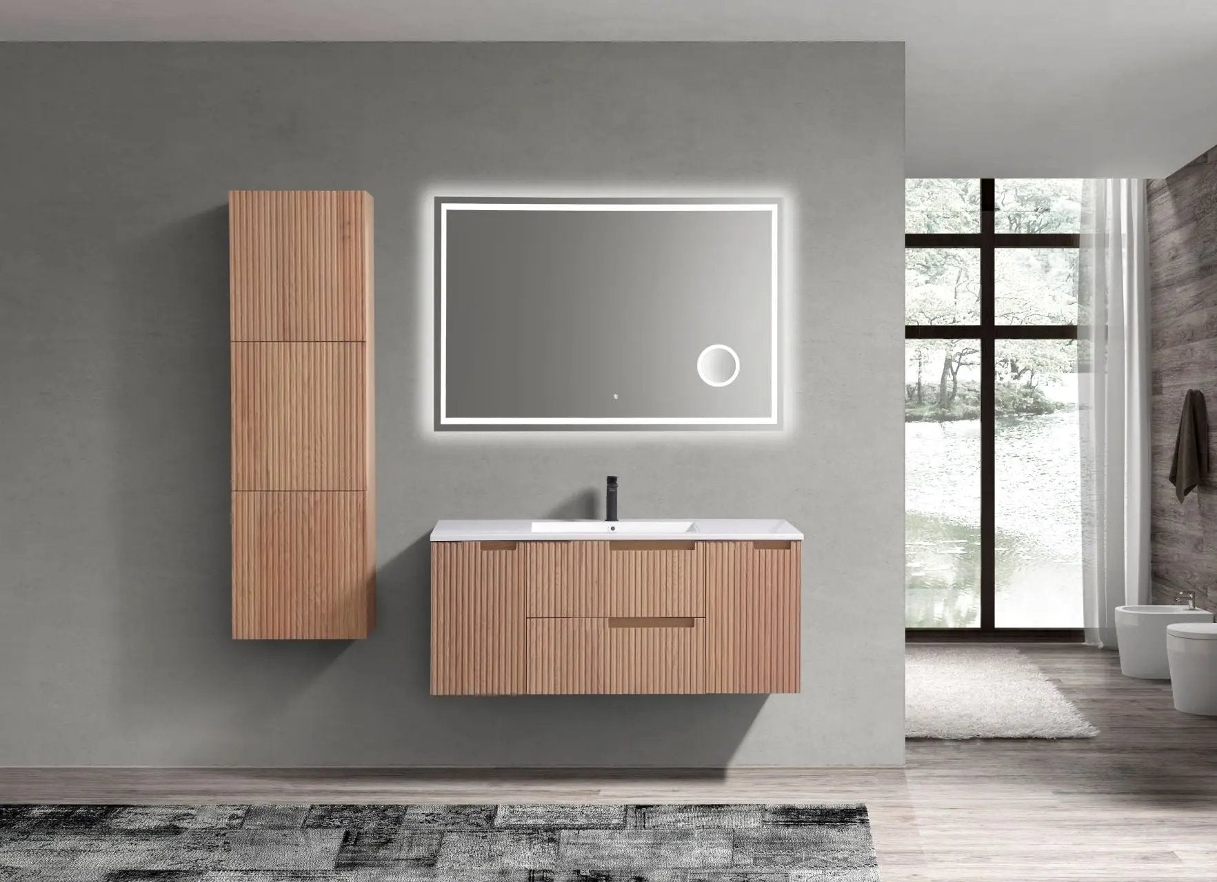 KubeBath 48” Fiore Modern Wall Mount Single Sink Bathroom Vanity – Oakwood - Plumbing Market