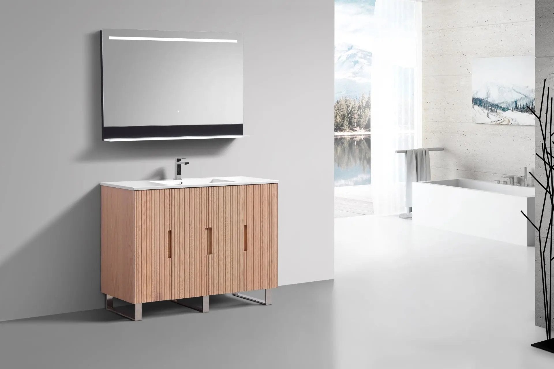 KubeBath 48” Fiore Single Sink Free Standing Bathroom Vanity Oakwood FSKSW48S - Plumbing Market