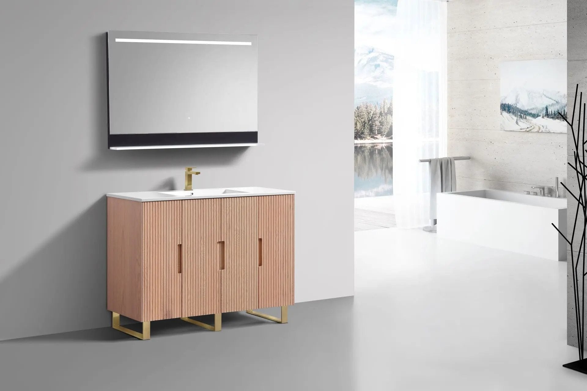 KubeBath 48” Fiore Single Sink Free Standing Bathroom Vanity Oakwood FSKSW48S - Plumbing Market