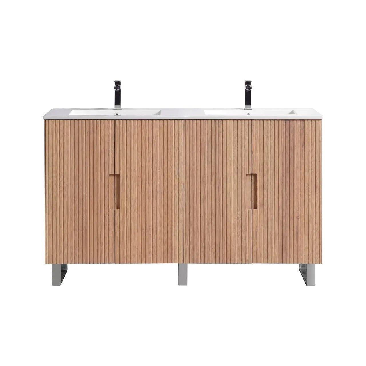 KubeBath 60” Fiore Double Sink Free Standing Bathroom Vanity Oakwood FSKSW60D - Plumbing Market