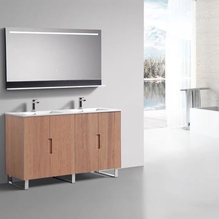 KubeBath 60” Fiore Double Sink Free Standing Bathroom Vanity Oakwood FSKSW60D - Plumbing Market