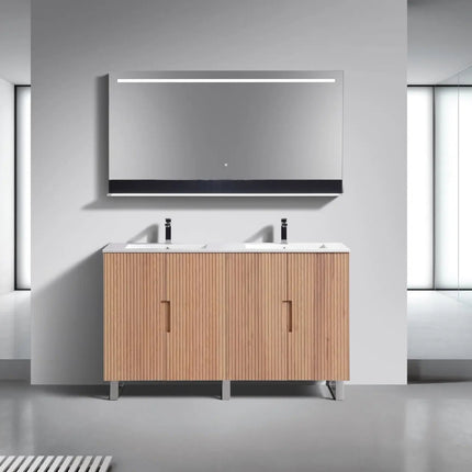 KubeBath 60” Fiore Double Sink Free Standing Bathroom Vanity Oakwood FSKSW60D - Plumbing Market