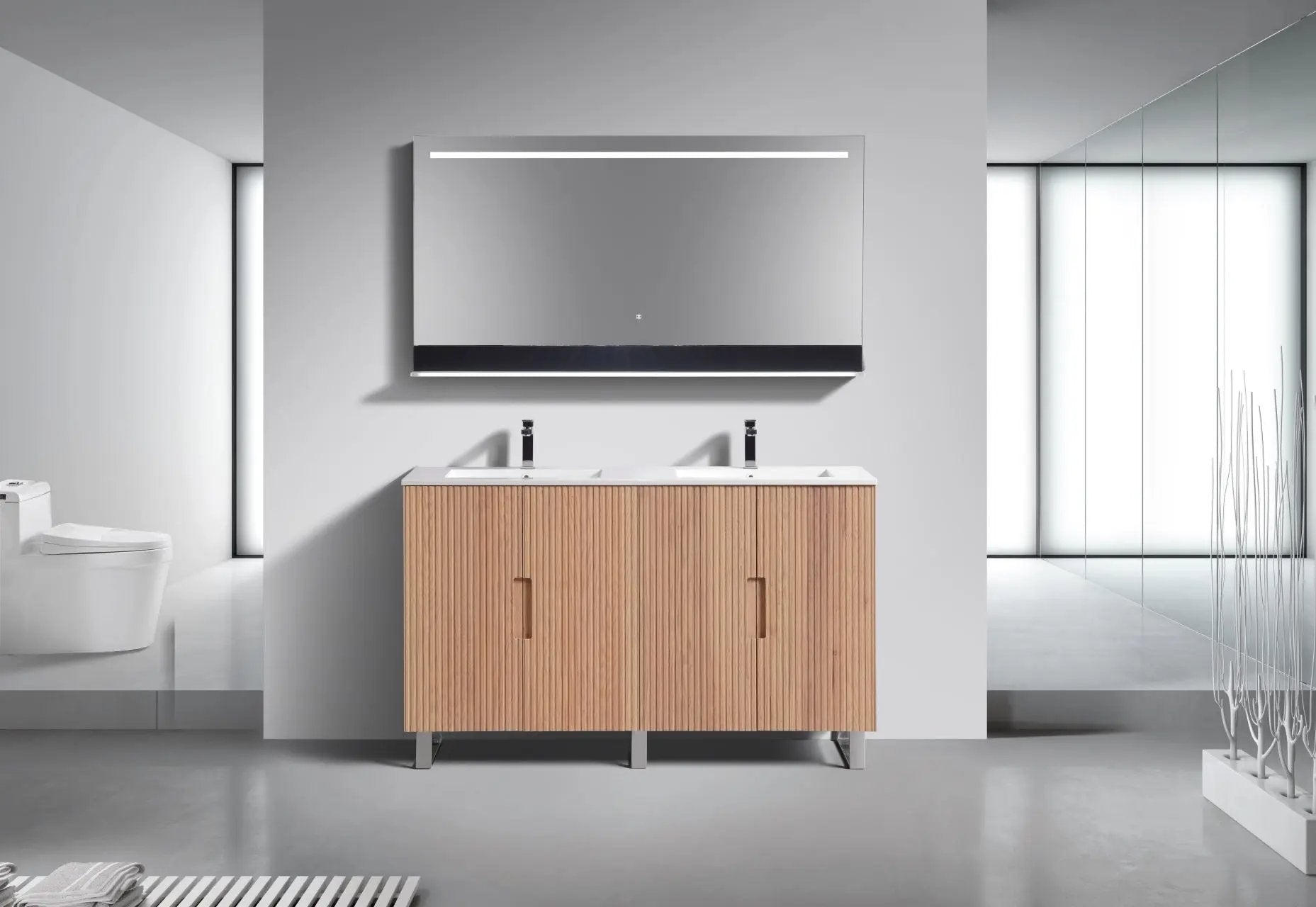 KubeBath 60” Fiore Double Sink Free Standing Bathroom Vanity Oakwood FSKSW60D - Plumbing Market