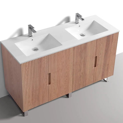 KubeBath 60” Fiore Double Sink Free Standing Bathroom Vanity Oakwood FSKSW60D - Plumbing Market