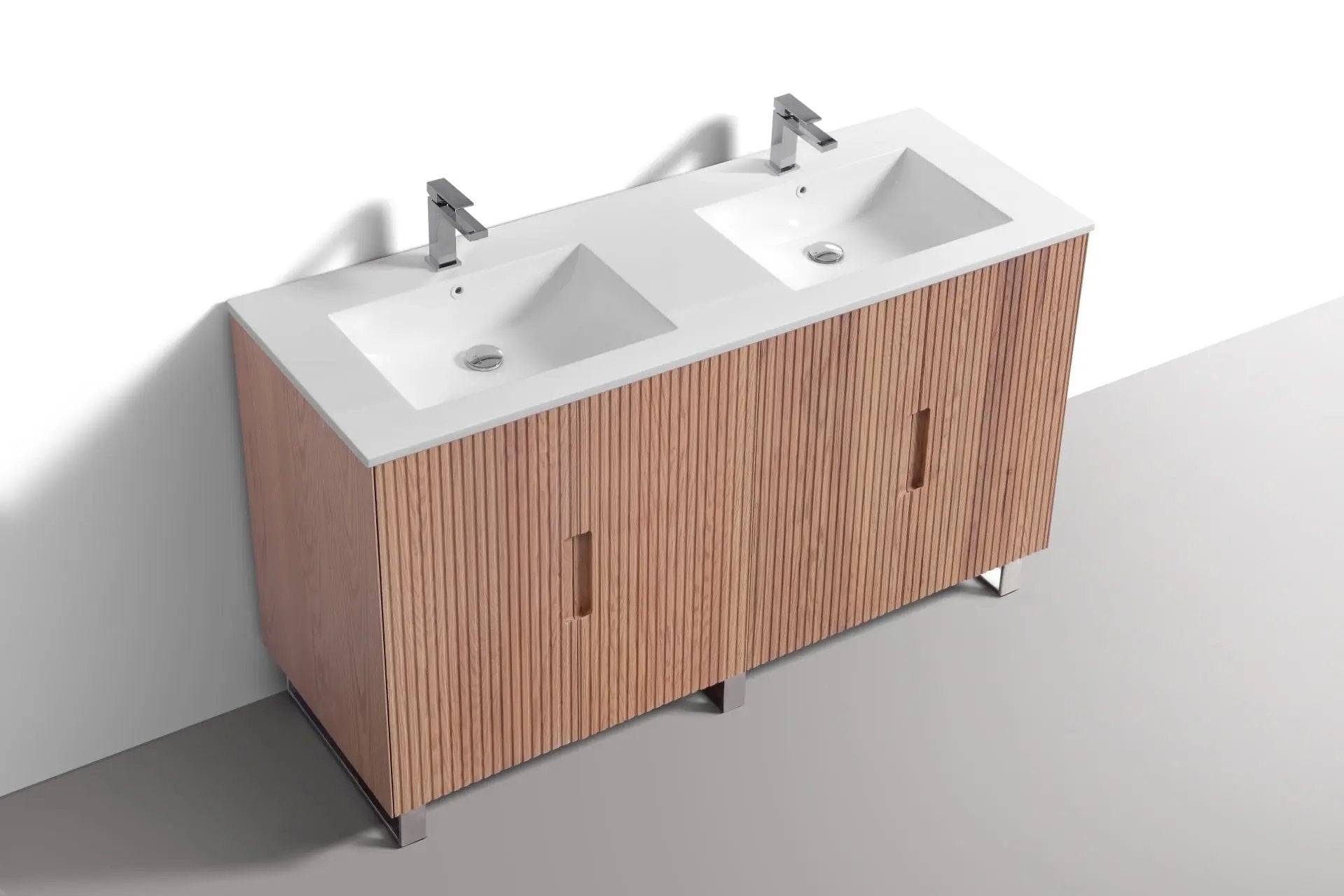 KubeBath 60” Fiore Double Sink Free Standing Bathroom Vanity Oakwood FSKSW60D - Plumbing Market