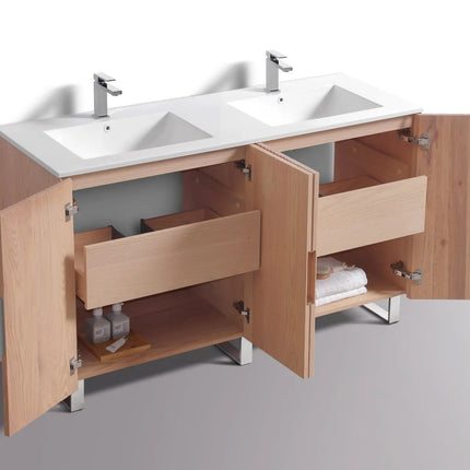 KubeBath 60” Fiore Double Sink Free Standing Bathroom Vanity Oakwood FSKSW60D - Plumbing Market