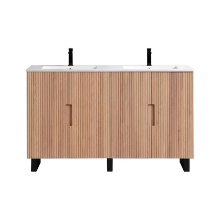 KubeBath 60” Fiore Double Sink Free Standing Bathroom Vanity Oakwood FSKSW60D - Plumbing Market