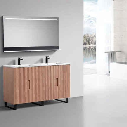 KubeBath 60” Fiore Double Sink Free Standing Bathroom Vanity Oakwood FSKSW60D - Plumbing Market
