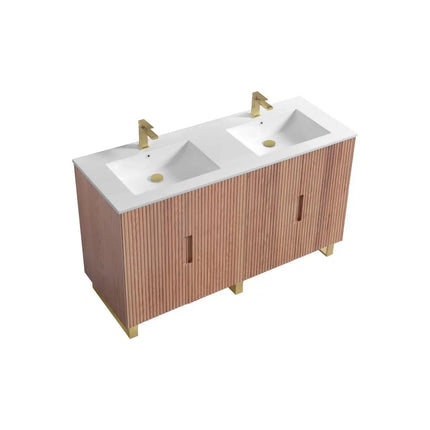 KubeBath 60” Fiore Double Sink Free Standing Bathroom Vanity Oakwood FSKSW60D - Plumbing Market