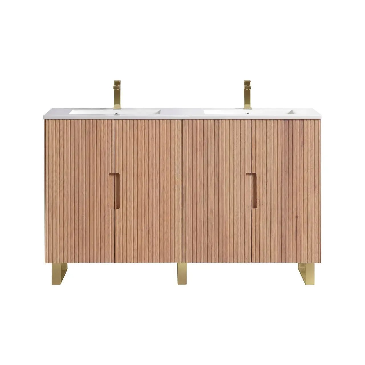 KubeBath 60” Fiore Double Sink Free Standing Bathroom Vanity Oakwood FSKSW60D - Plumbing Market