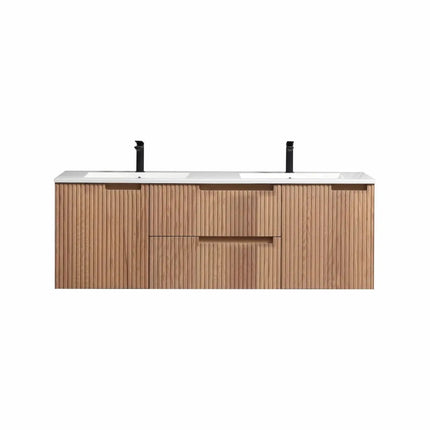 KubeBath 60” Fiore Modern Wall Mount Double Sink Bathroom Vanity – Oakwood - Plumbing Market