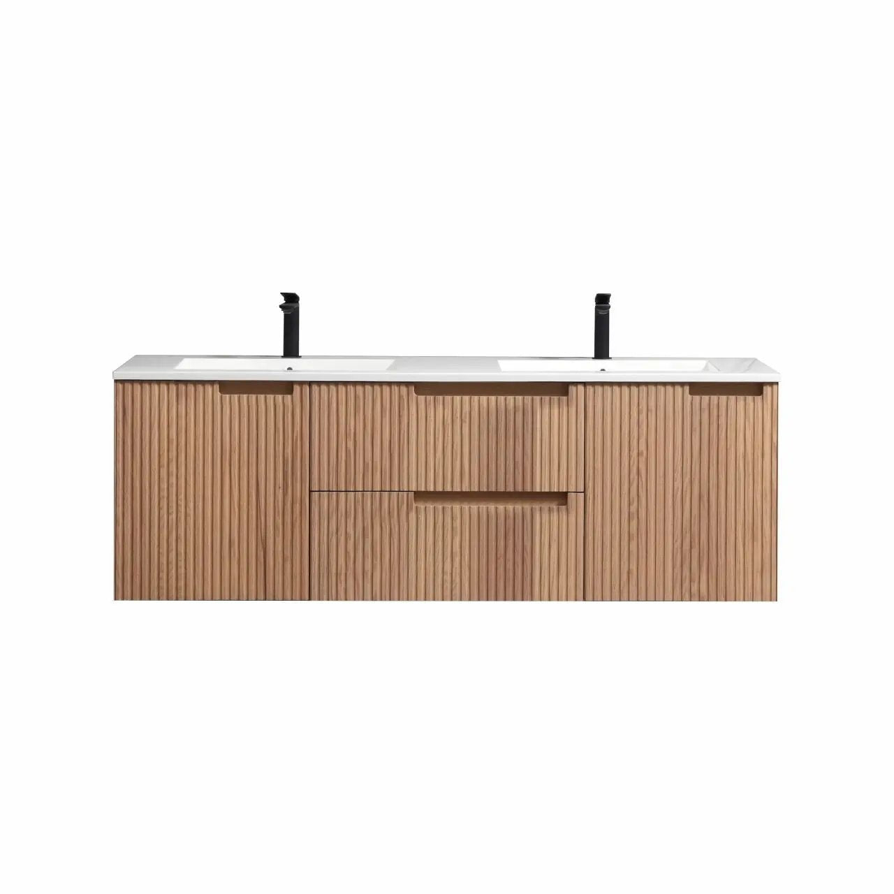 KubeBath 60” Fiore Modern Wall Mount Double Sink Bathroom Vanity – Oakwood - Plumbing Market